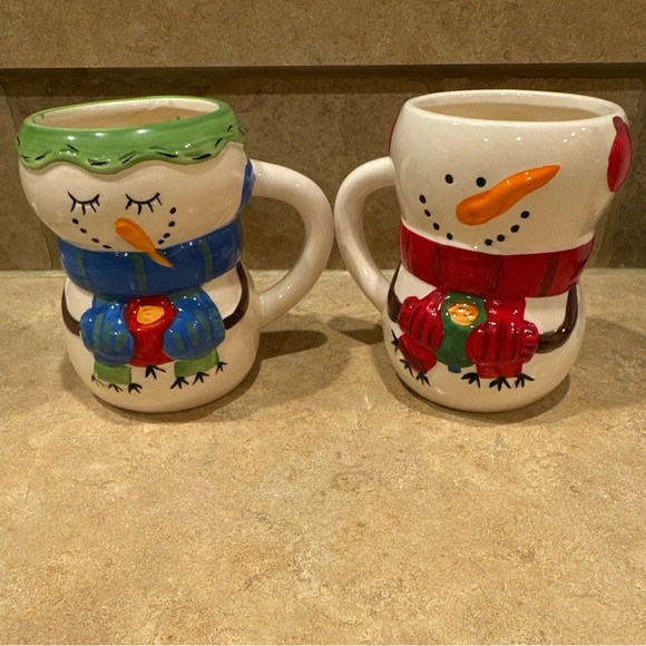 Bay Island Inc Coffee Tea Cocoa Cermic Mugs Christmas Winter Theme Snowman Pair - Picture 1 of 1